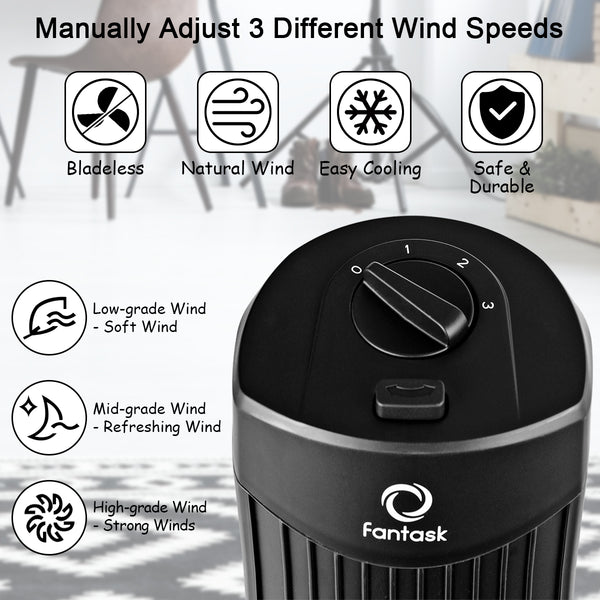 35W 28'' Oscillating Tower Fan 3 Wind Speed Quiet Bladeless Cooling Room