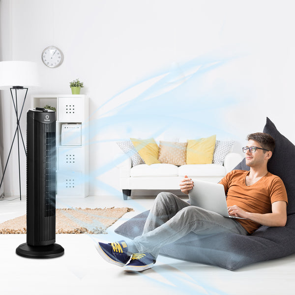 35W 28'' Oscillating Tower Fan 3 Wind Speed Quiet Bladeless Cooling Room
