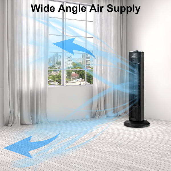 35W 28'' Oscillating Tower Fan 3 Wind Speed Quiet Bladeless Cooling Room